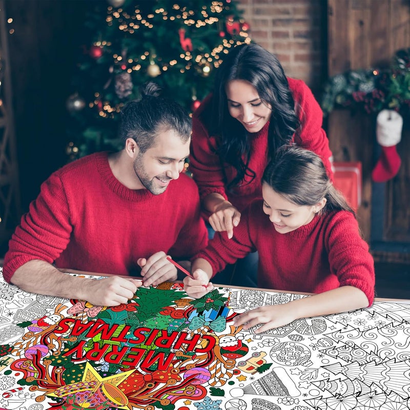 Dvbonike Jumbo Xmas Mandala Coloring Poster Giant Merry Christmas Color-in Paper Poster DIY Drawing Blank Doodle Art Banner 55.1 x 23.6 inch Decoration, Home School Activity Party Supplies for Kids - Image 4